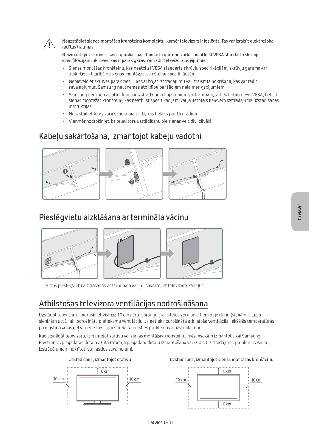 Samsung UE49KS8000LXXH, UE55KS8002TXXH Atbilstošas televizora ventilācijas nodrošināšana, Uzstādīšana, izmantojot statīvu 