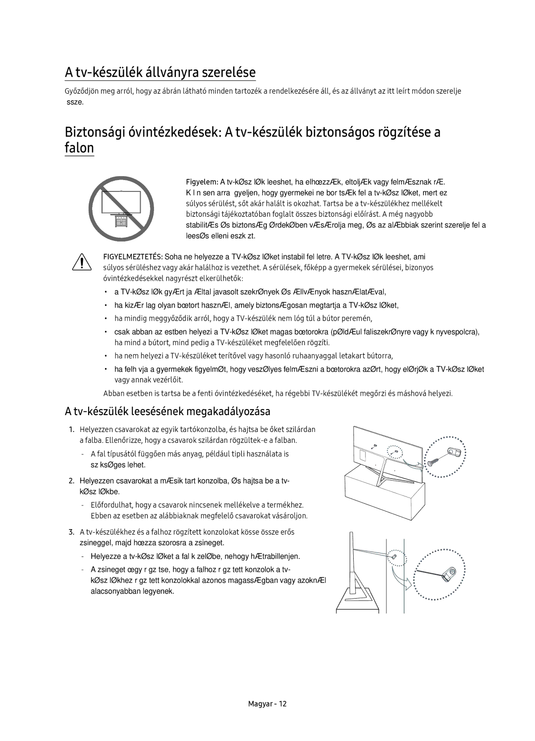 Samsung UE49KS8002TXXH, UE55KS8002TXXH manual Tv-készülék állványra szerelése, Tv-készülék leesésének megakadályozása 