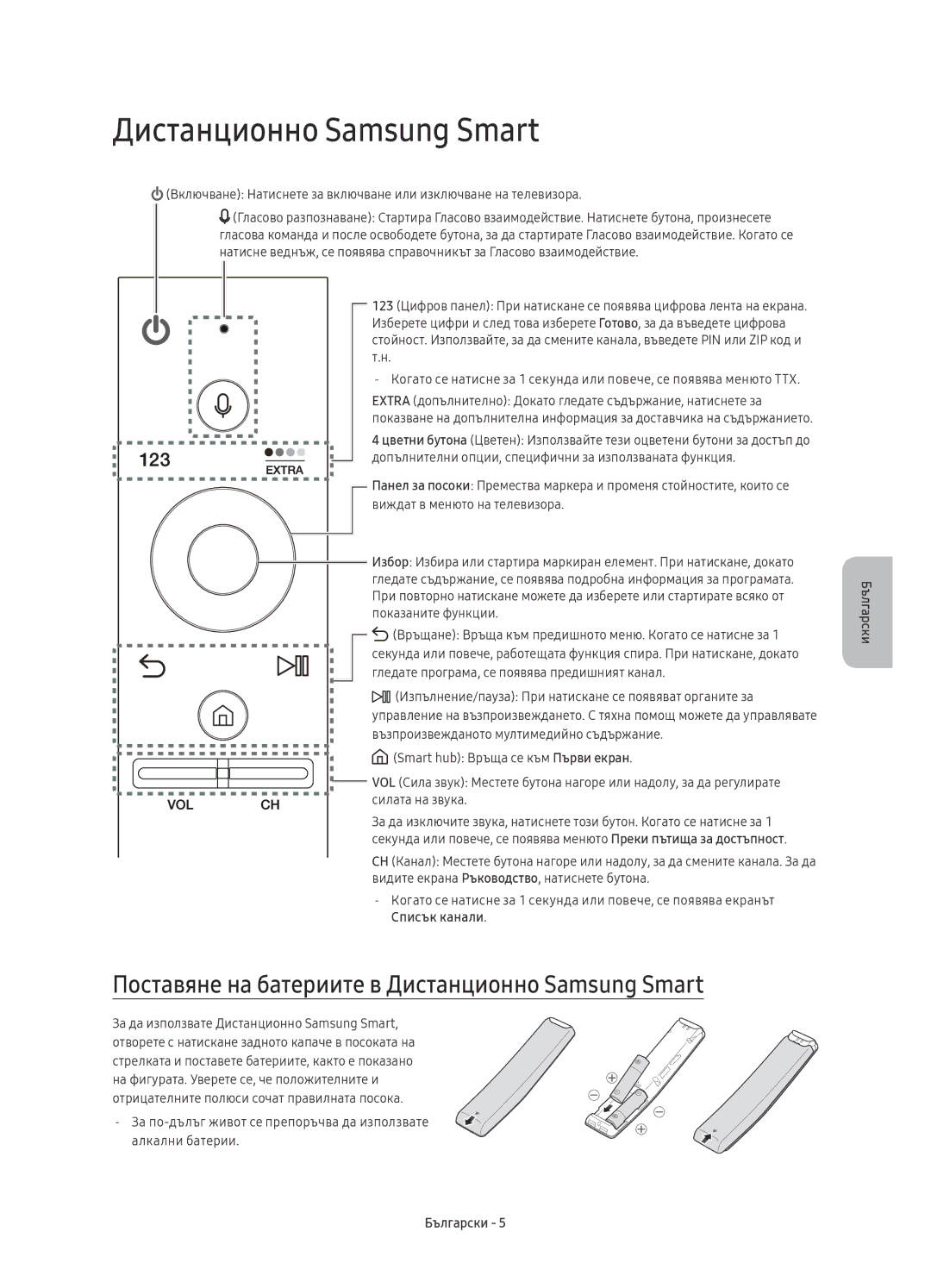 Samsung UE49KS8000LXXH, UE55KS8002TXXH, UE49KS8002TXXH manual Поставяне на батериите в Дистанционно Samsung Smart 