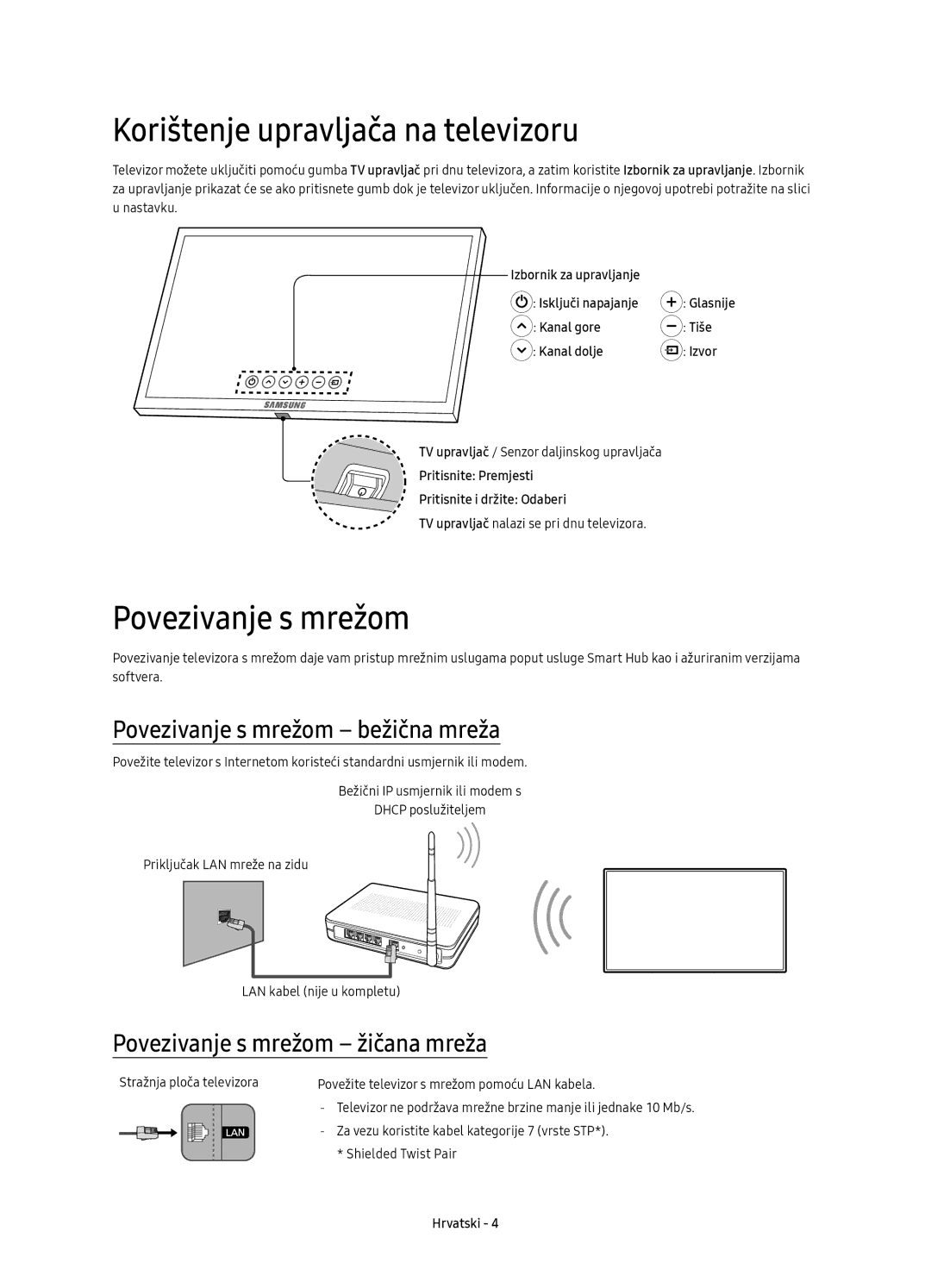 Samsung UE49KS8002TXXH, UE55KS8002TXXH manual Korištenje upravljača na televizoru, Povezivanje s mrežom bežična mreža 