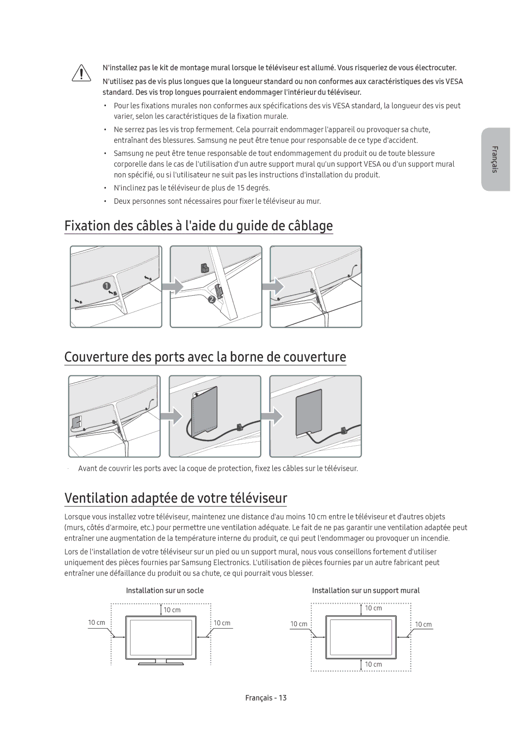 Samsung UE49KS9000TXXC, UE55KS9000TXXC, UE65KS9000TXXC, UE49KS9000TXZF manual Ventilation adaptée de votre téléviseur 