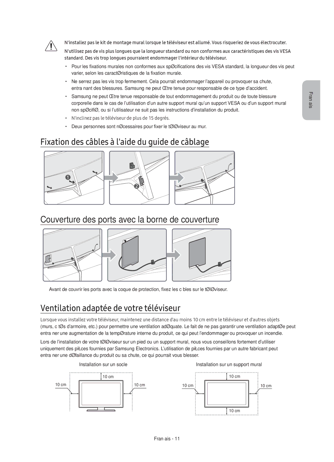 Samsung UE55KS9000TXZT, UE55KS9000TXXC, UE49KS9000TXXC, UE65KS9000TXXC manual Ventilation adaptée de votre téléviseur 