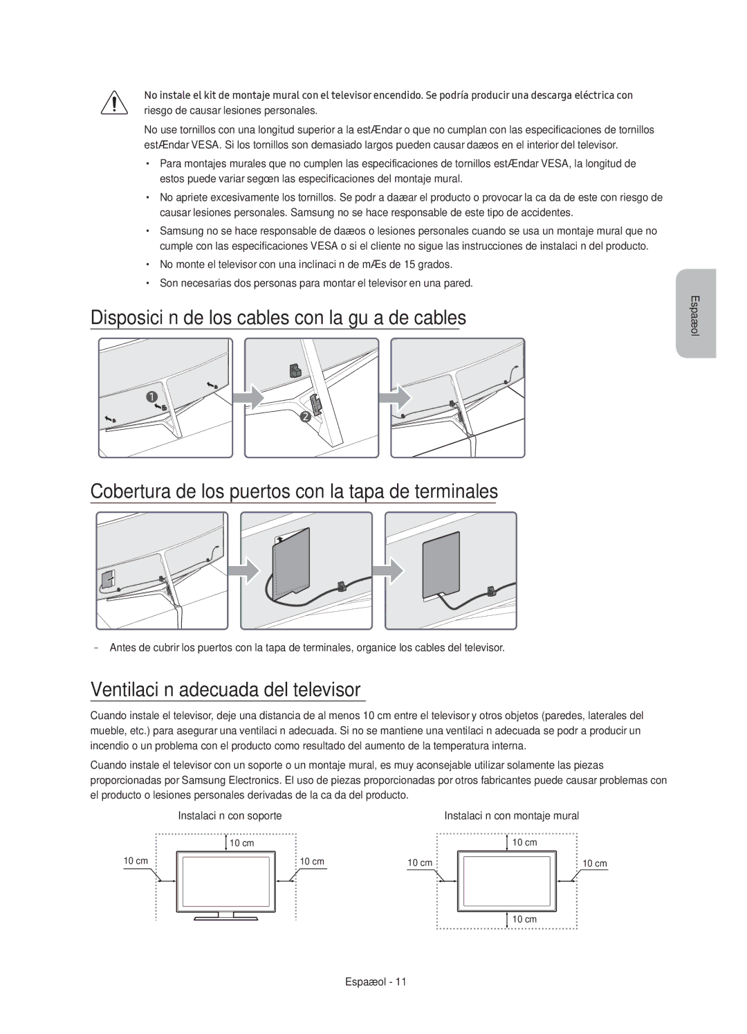 Samsung UE49KS9000TXZT, UE55KS9000TXXC, UE49KS9000TXXC, UE65KS9000TXXC, UE49KS9000TXZF Ventilación adecuada del televisor 