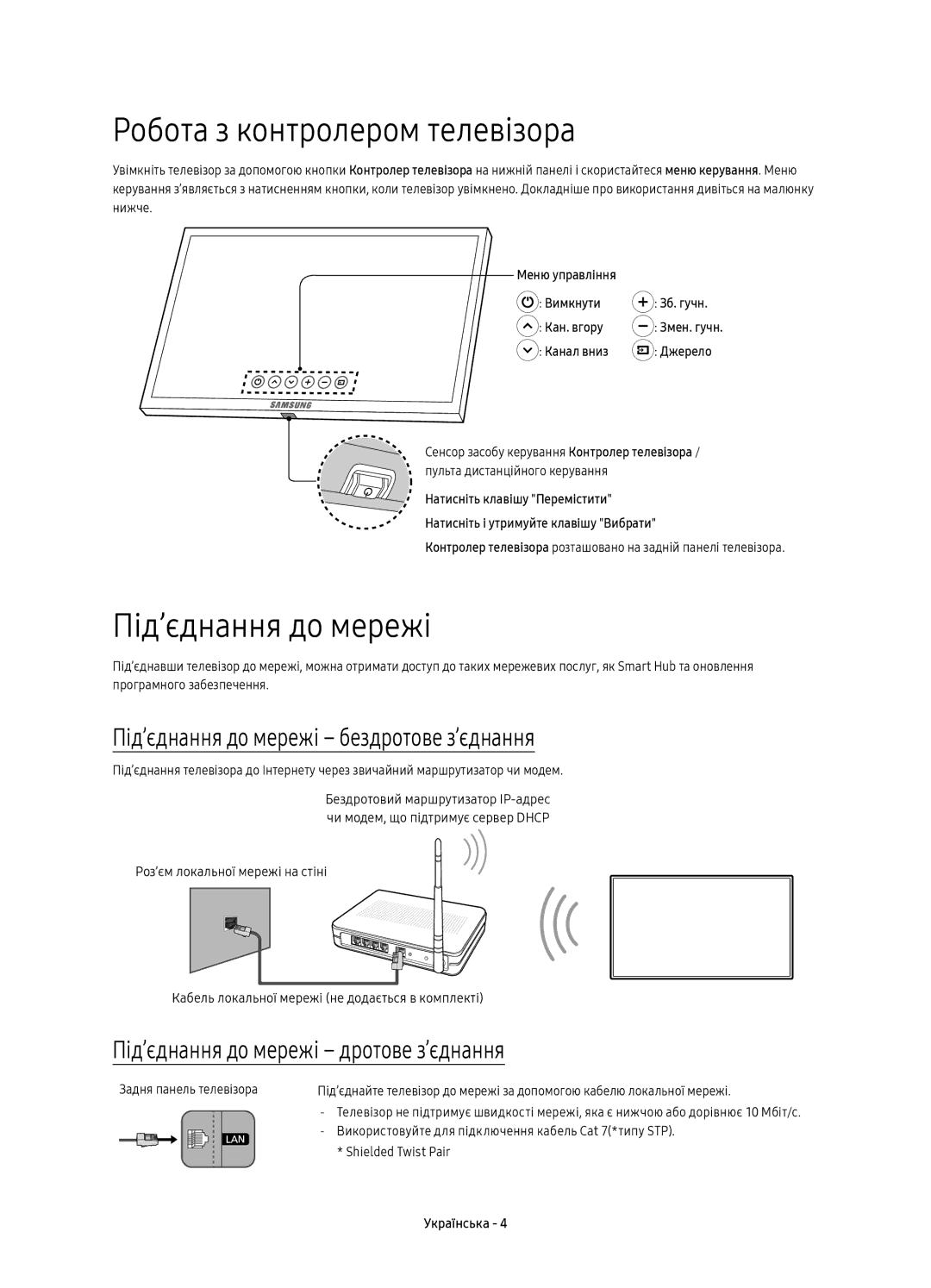 Samsung UE78KS9000UXRU, UE55KS9000UXRU Робота з контролером телевізора, Під’єднання до мережі бездротове з’єднання 