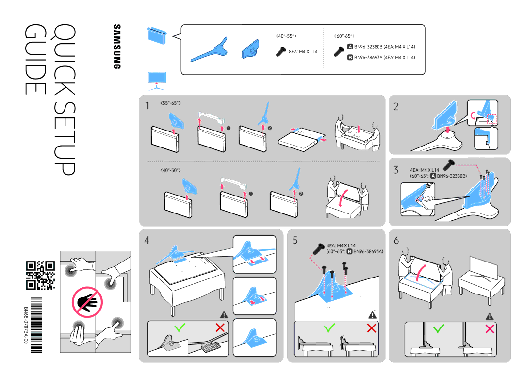 Samsung UE43KU6079UXZG, UE55KU6079UXZG, UE40KU6079UXZG manual BN68-07873A-00 55-65 40-50 40-55 60-65 8EA M4 X L14 