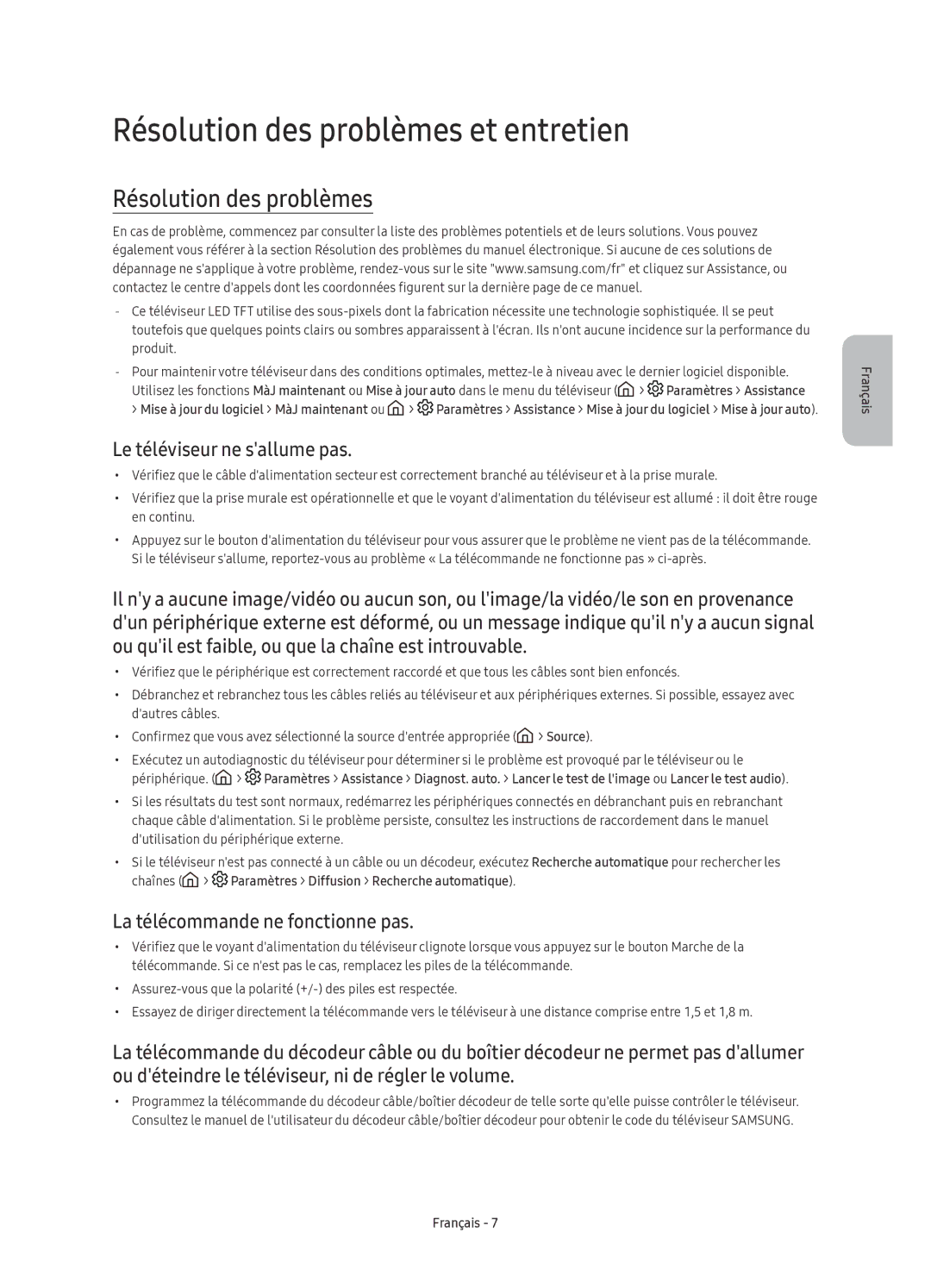 Samsung UE40KU6070UXZG, UE55KU6079UXZG, UE43KU6079UXZG Résolution des problèmes et entretien, Le téléviseur ne sallume pas 