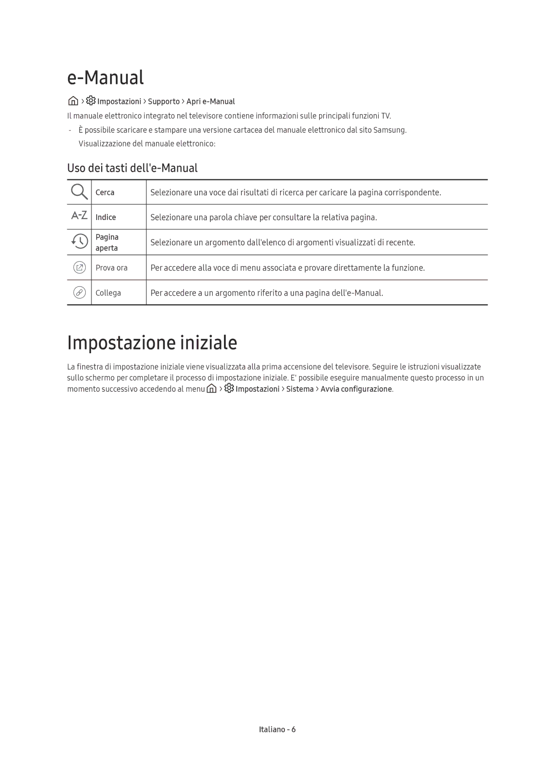 Samsung UE40KU6079UXZG, UE55KU6079UXZG, UE43KU6079UXZG, UE50KU6099UXZG Impostazione iniziale, Uso dei tasti delle-Manual 