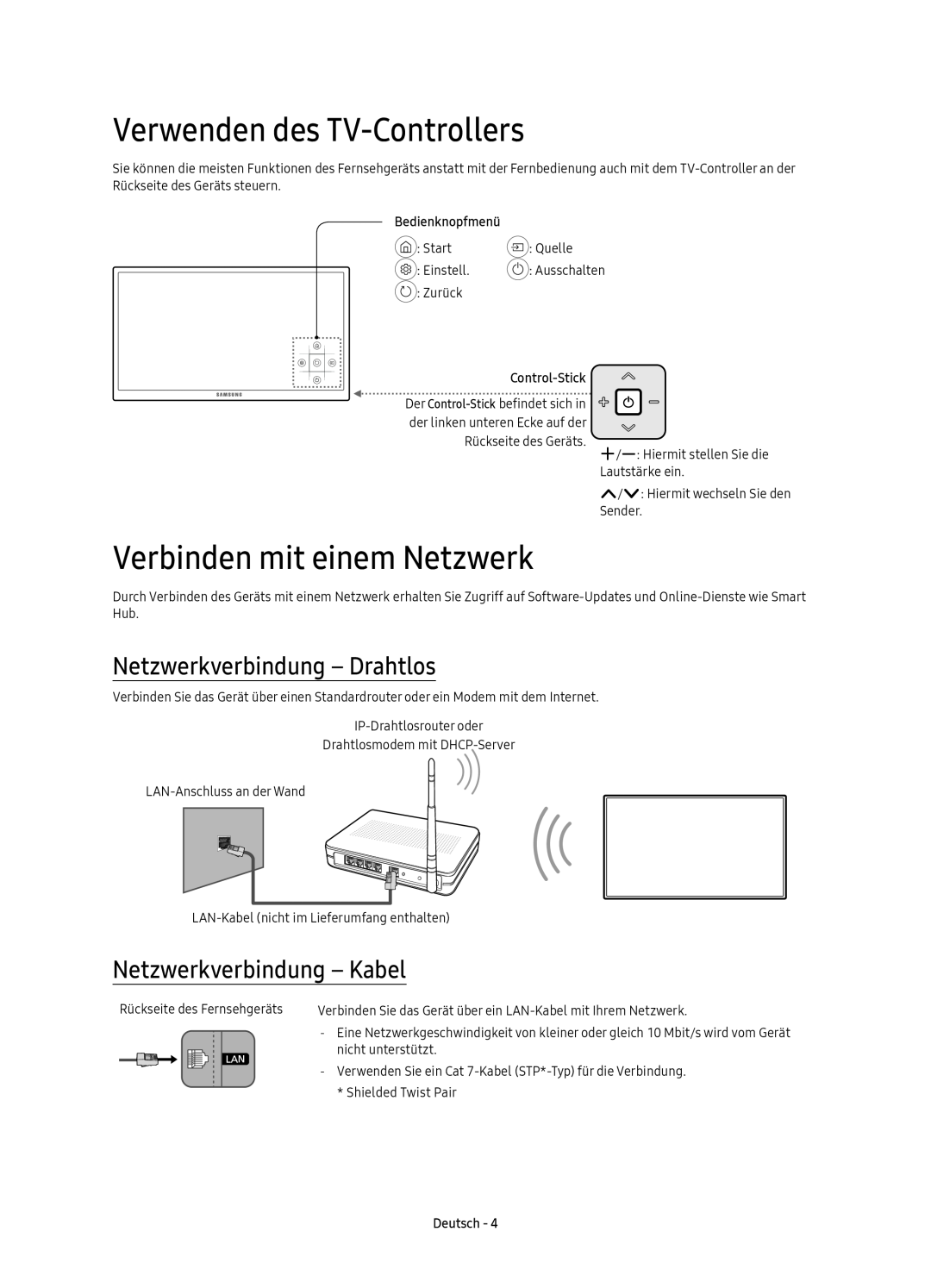 Samsung UE65KU6070UXZG Verwenden des TV-Controllers, Verbinden mit einem Netzwerk, Netzwerkverbindung - Drahtlos, Deutsch 