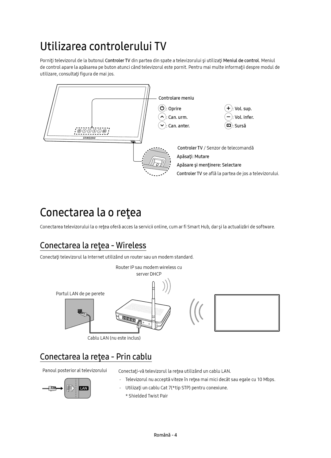 Samsung UE40KU6470SXXN, UE55KU6450SXXH Utilizarea controlerului TV, Conectarea la o reţea, Conectarea la reţea Wireless 