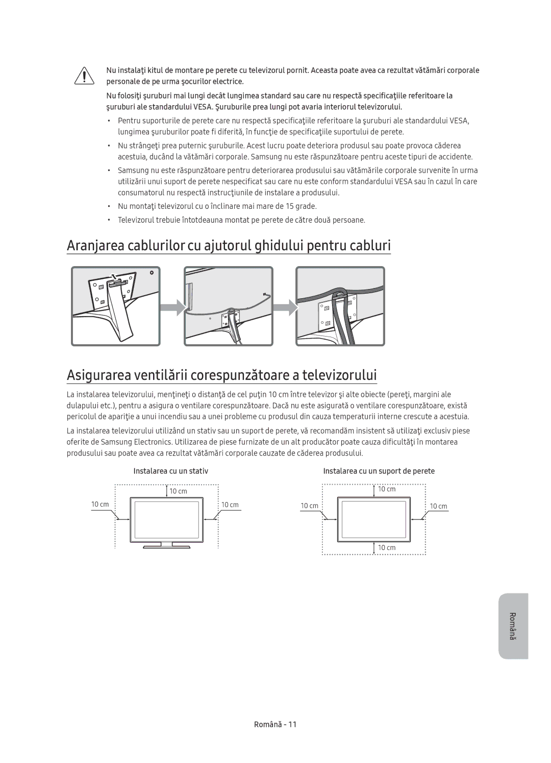 Samsung UE49KU6452UXXH, UE55KU6450SXXH, UE49KU6470SXXH, UE55KU6470SXXH, UE49KU6470SXXN, UE55KU6470SXXN Instalarea cu un stativ 