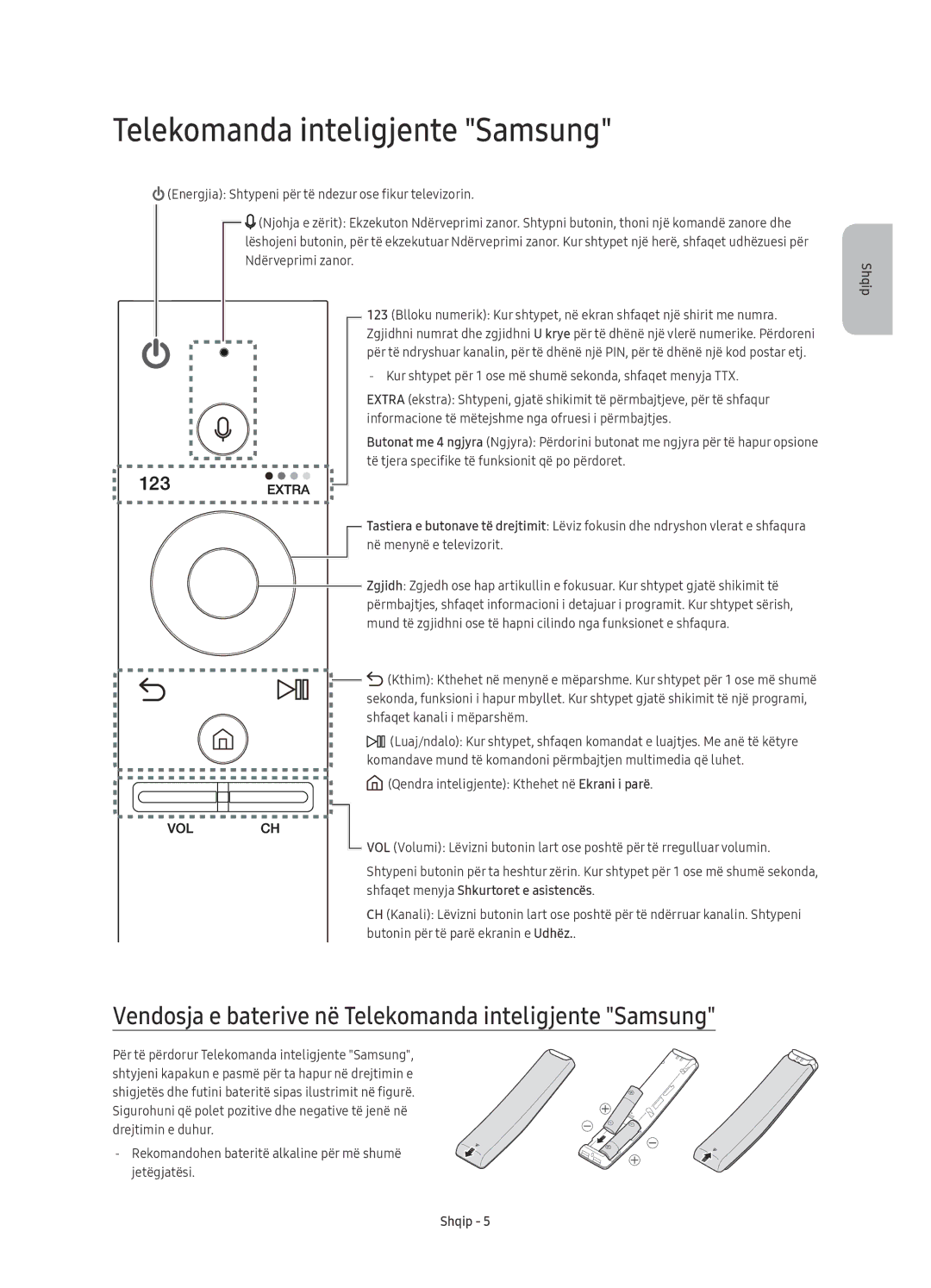 Samsung UE49KU6470SXXH, UE55KU6450SXXH, UE55KU6470SXXH manual Vendosja e baterive në Telekomanda inteligjente Samsung 