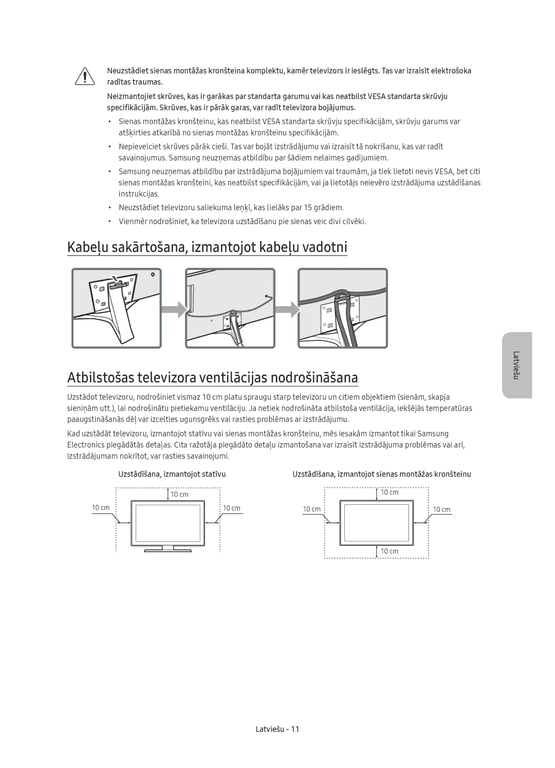 Samsung UE40KU6472UXXH, UE55KU6450SXXH, UE49KU6470SXXH, UE55KU6470SXXH, UE49KU6470SXXN manual Uzstādīšana, izmantojot statīvu 