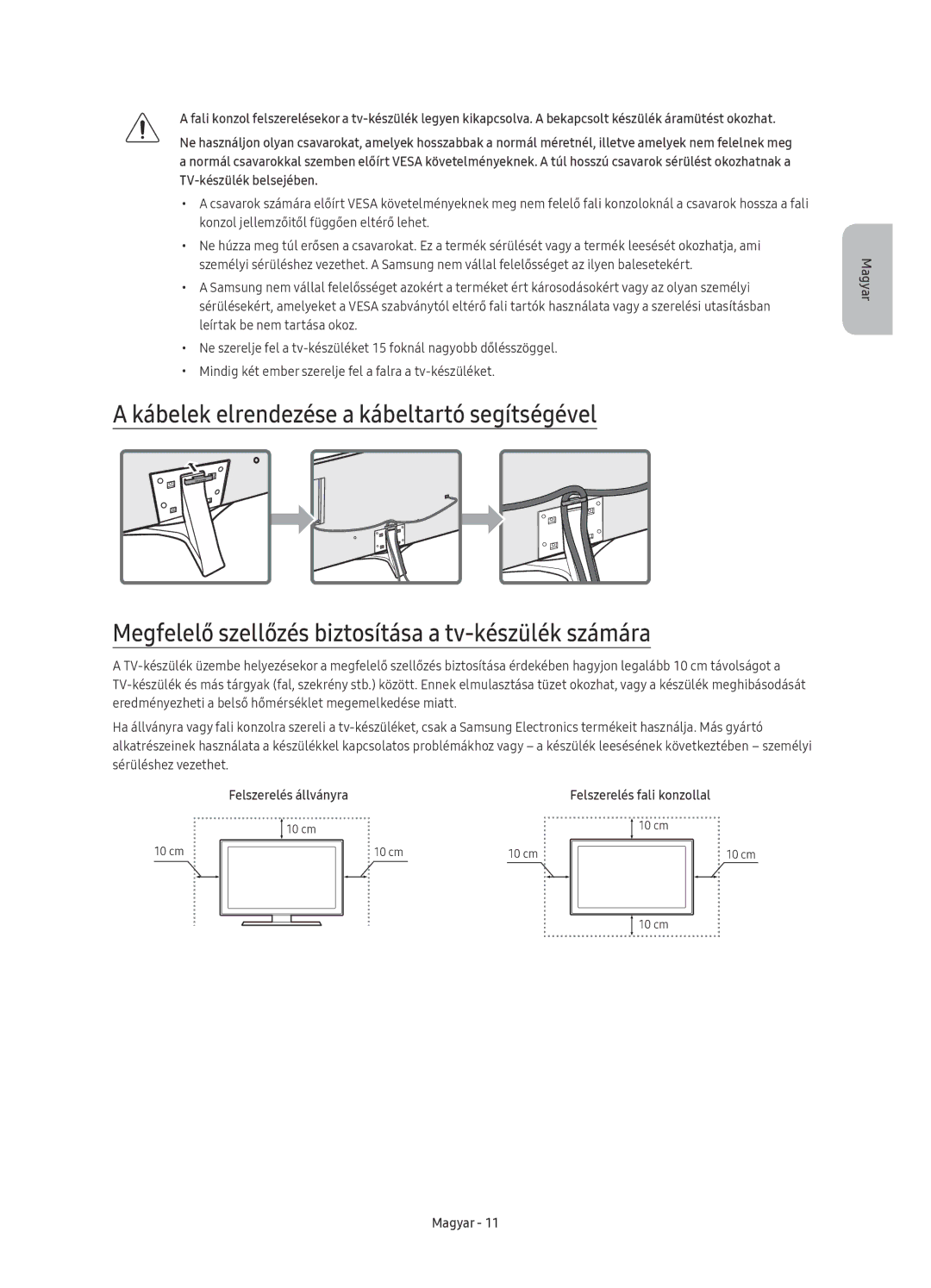 Samsung UE49KU6450SXXN, UE55KU6450SXXH, UE49KU6470SXXH, UE55KU6470SXXH manual Felszerelés állványra Felszerelés fali konzollal 