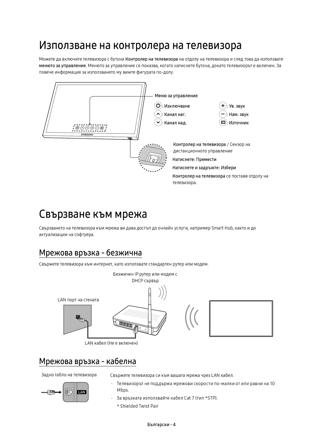 Samsung UE40KU6450SXXH manual Използване на контролера на телевизора, Свързване към мрежа, Мрежова връзка безжична 