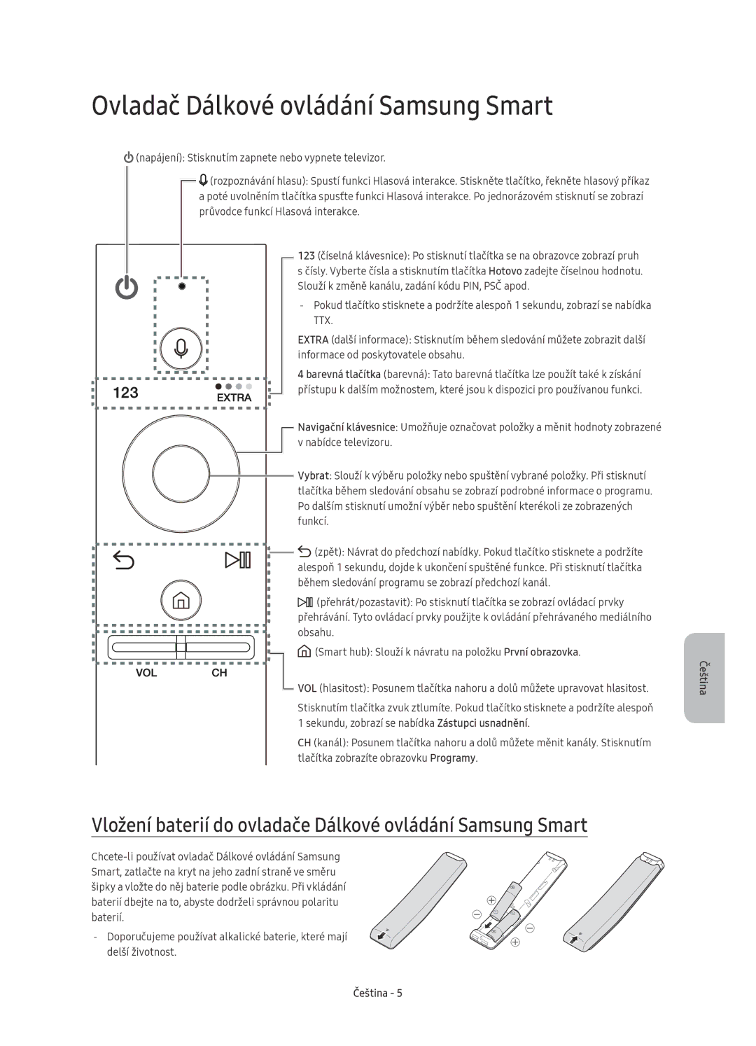 Samsung UE55KU6450SXXN Ovladač Dálkové ovládání Samsung Smart, Vložení baterií do ovladače Dálkové ovládání Samsung Smart 