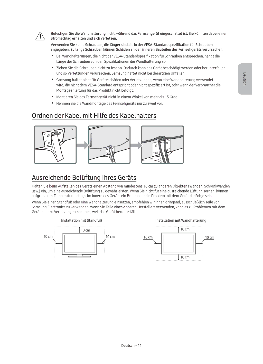 Samsung UE40KU6479UXZG, UE55KU6479UXZG, UE55KU6459UXZG, UE49KU6459UXZG, UE40KU6459UXZG manual Installation mit Standfuß 