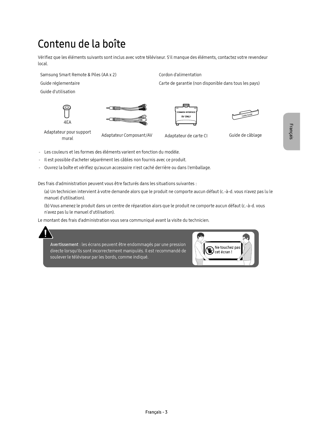 Samsung UE40KU6450UXXC, UE55KU6479UXZG, UE55KU6459UXZG, UE40KU6479UXZG, UE49KU6459UXZG, UE40KU6459UXZG Contenu de la boîte 