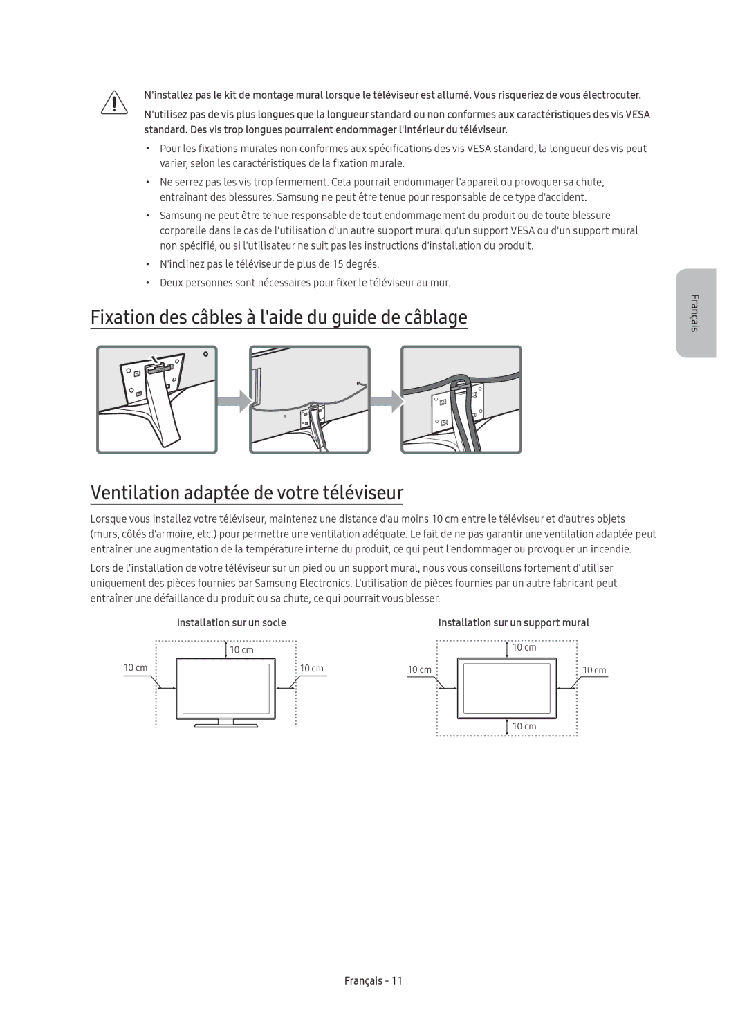 Samsung UE49KU6450UXZT, UE55KU6479UXZG, UE55KU6459UXZG, UE40KU6479UXZG, UE49KU6459UXZG manual Installation sur un socle 