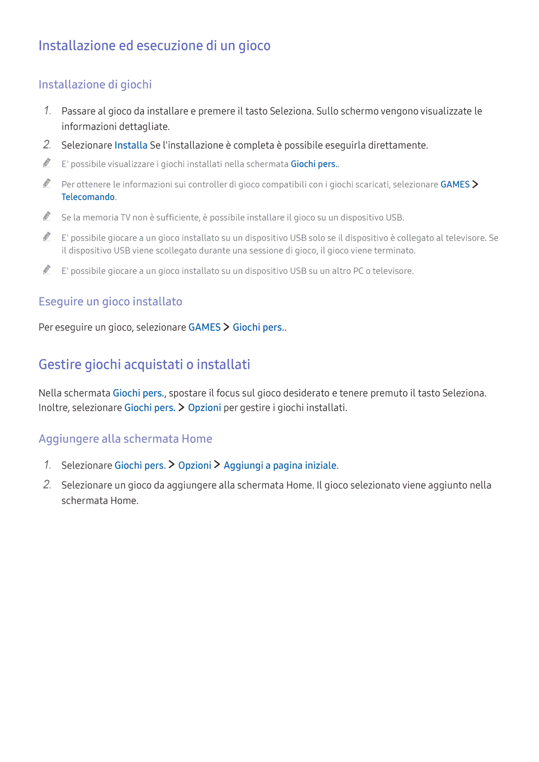 Samsung UE49KS9000LXXH, UE55KU6479UXZG Installazione ed esecuzione di un gioco, Gestire giochi acquistati o installati 