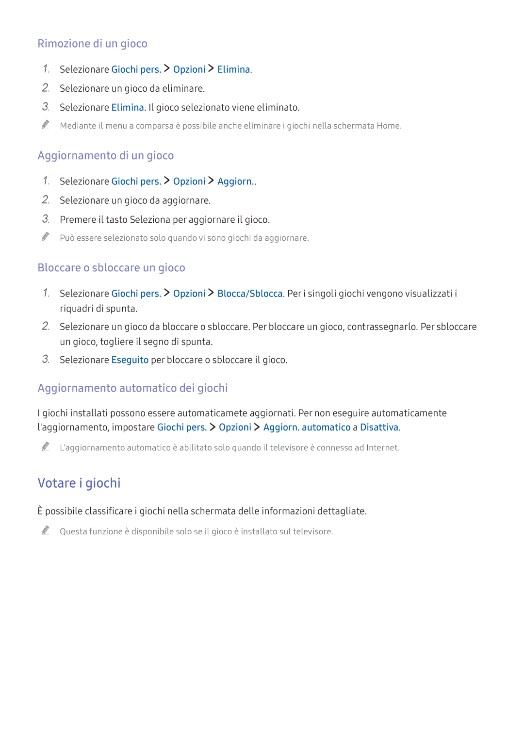 Samsung UE49KS7000SXXH Votare i giochi, Rimozione di un gioco, Aggiornamento di un gioco, Bloccare o sbloccare un gioco 