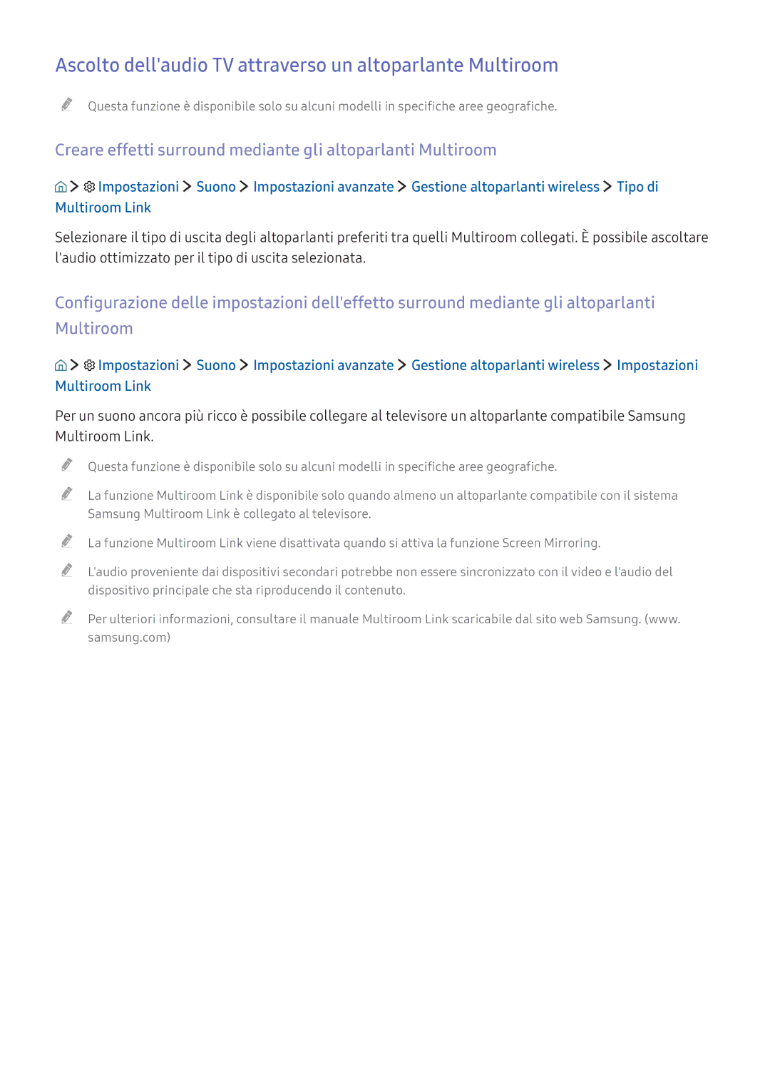Samsung UE55KU6470SXXN, UE55KU6479UXZG, UE55KU6519UXZG manual Ascolto dellaudio TV attraverso un altoparlante Multiroom 