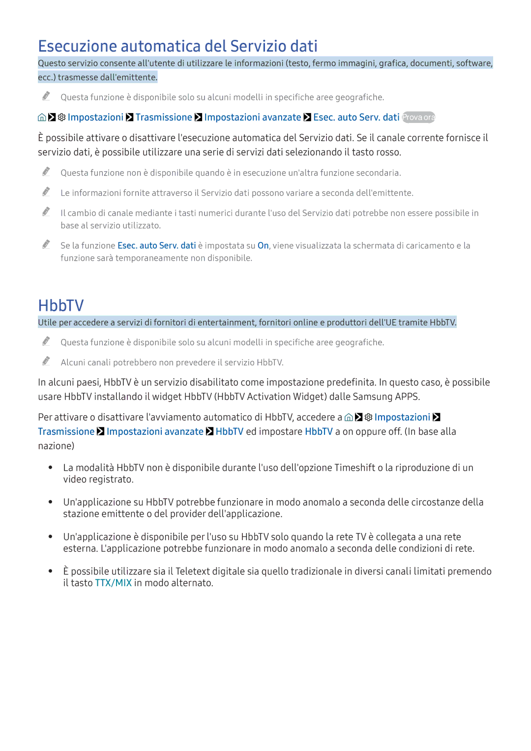 Samsung UE65KS9000TXZT, UE55KU6479UXZG, UE55KU6519UXZG, UE55KU6459UXZG manual Esecuzione automatica del Servizio dati, HbbTV 