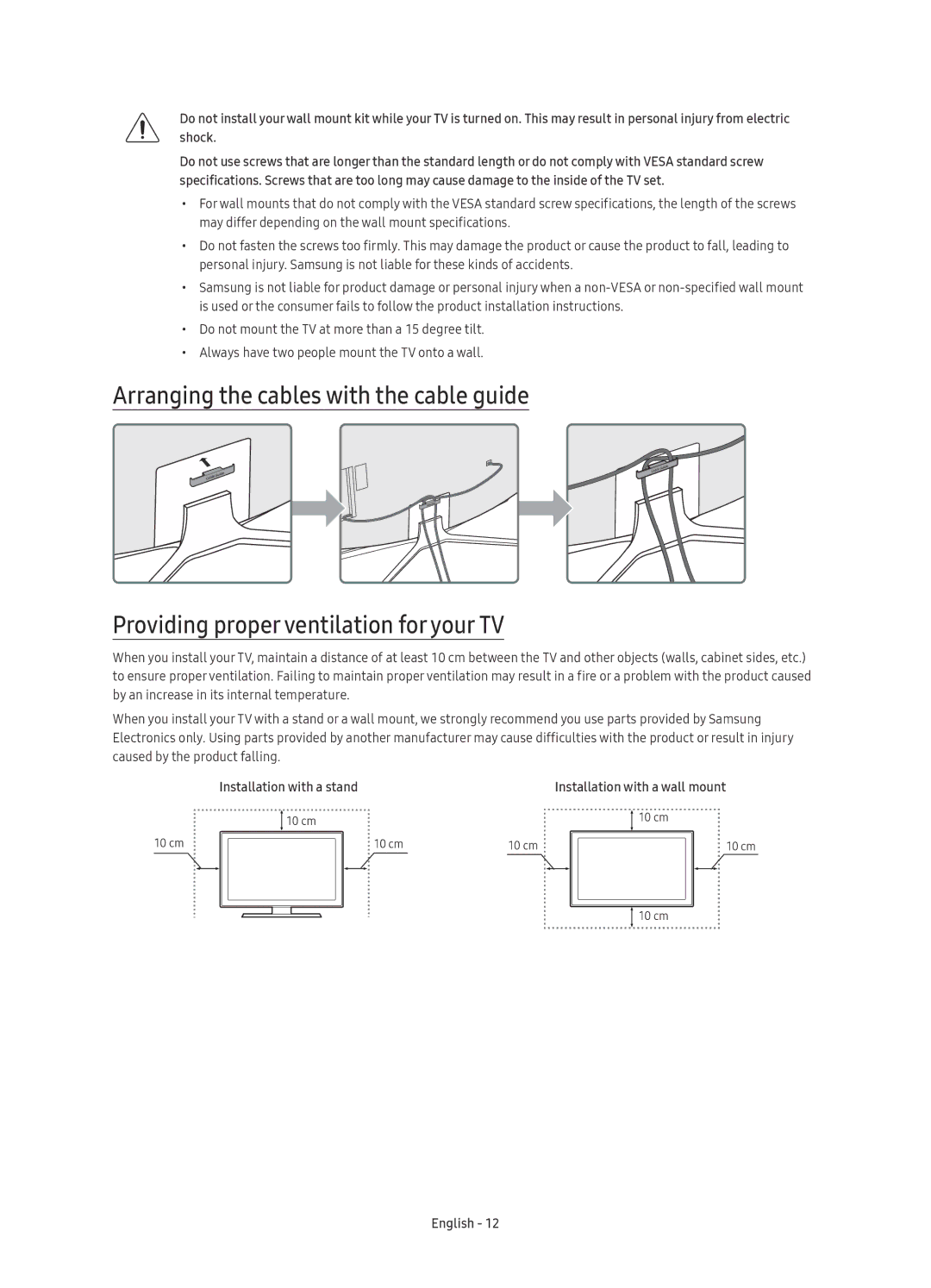 Samsung UE49KU6500UXZF, UE55KU6500UXZG, UE43KU6500UXXC, UE55KU6500UXXU, UE49KU6500UXXC manual Installation with a stand 