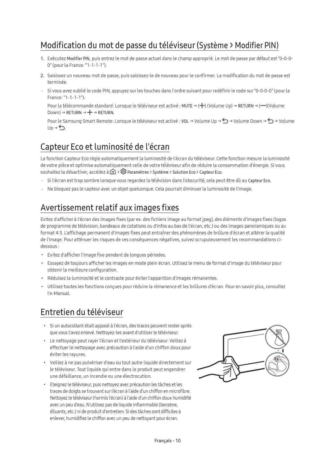 Samsung UE49KU6500UXXC, UE55KU6500UXZG manual Capteur Eco et luminosité de lécran, Avertissement relatif aux images fixes 