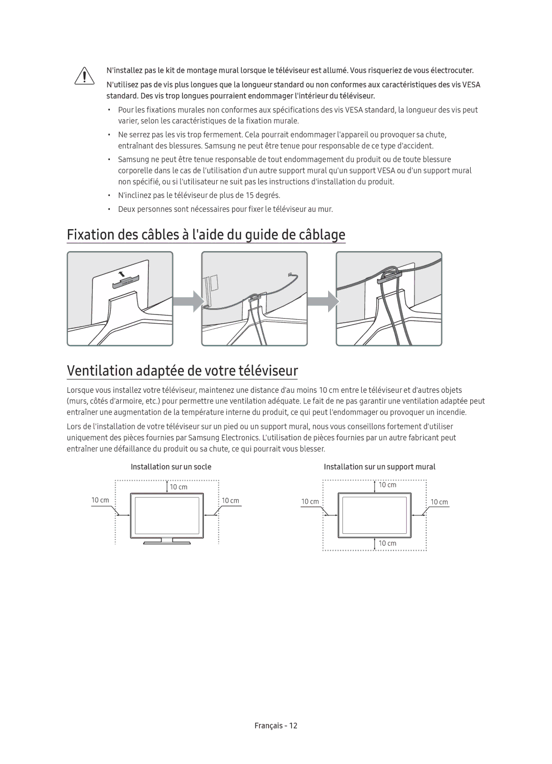 Samsung UE49KU6500UXZF, UE55KU6500UXZG, UE43KU6500UXXC, UE55KU6500UXXU, UE49KU6500UXXC manual Installation sur un socle 