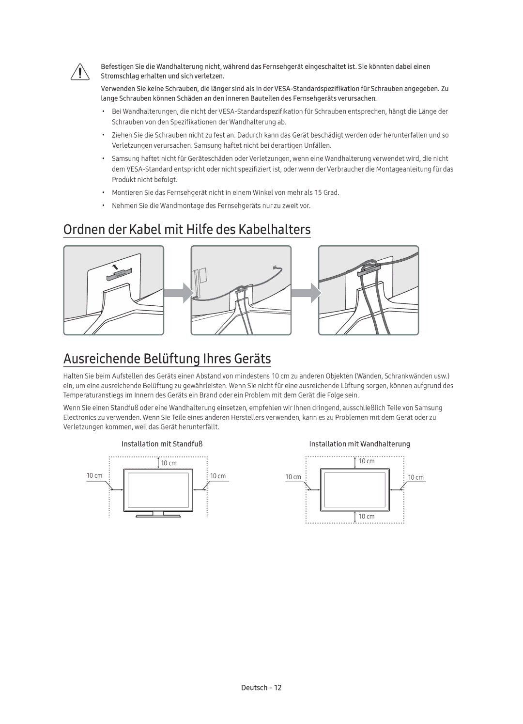 Samsung UE49KU6500UXZF, UE55KU6500UXZG, UE43KU6500UXXC, UE55KU6500UXXU, UE49KU6500UXXC manual Installation mit Standfuß 