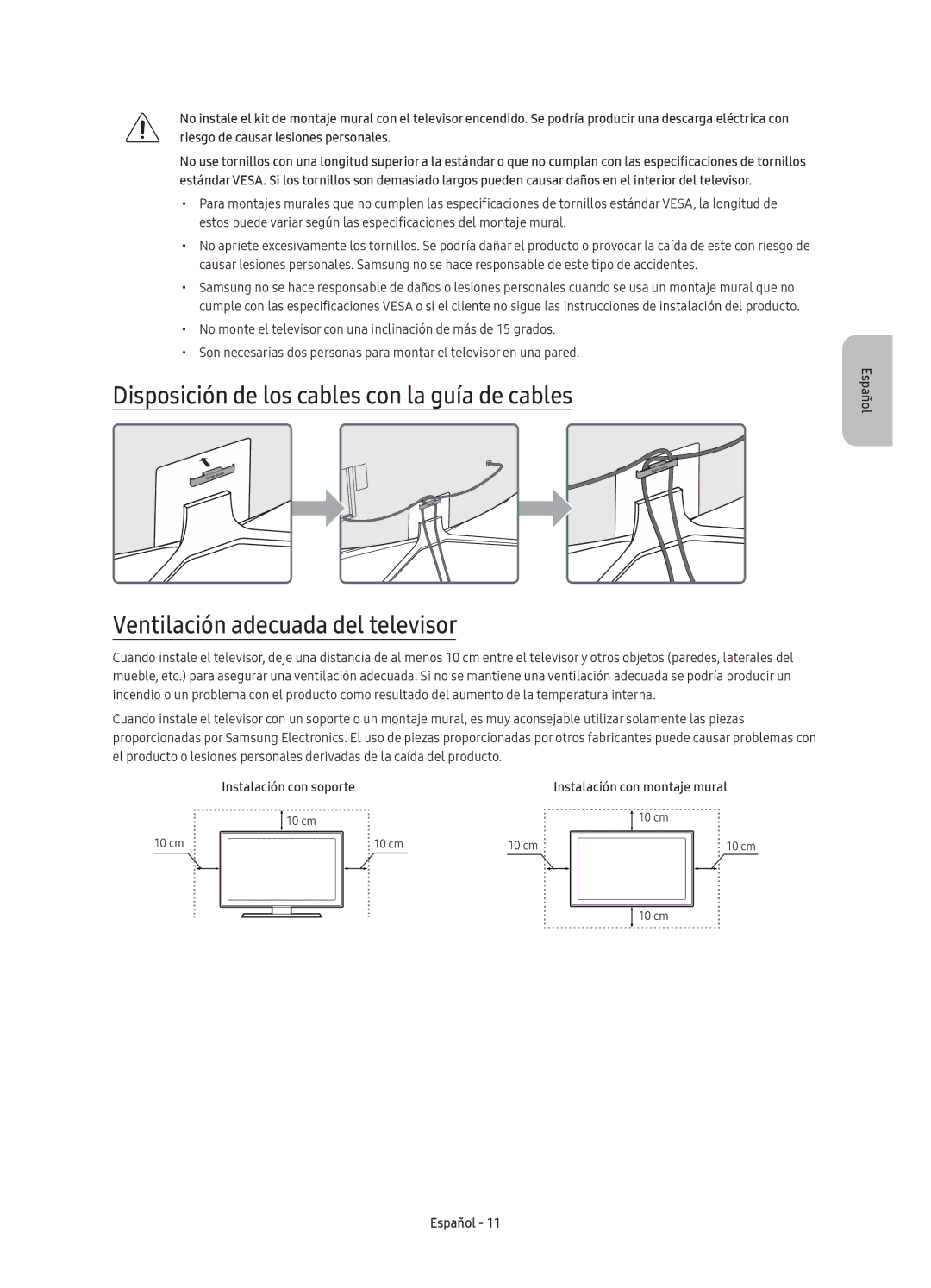 Samsung UE55KU6500UXXC, UE55KU6500UXZG, UE43KU6500UXXC, UE55KU6500UXXU, UE49KU6500UXXC, UE43KU6500UXZF Instalación con soporte 