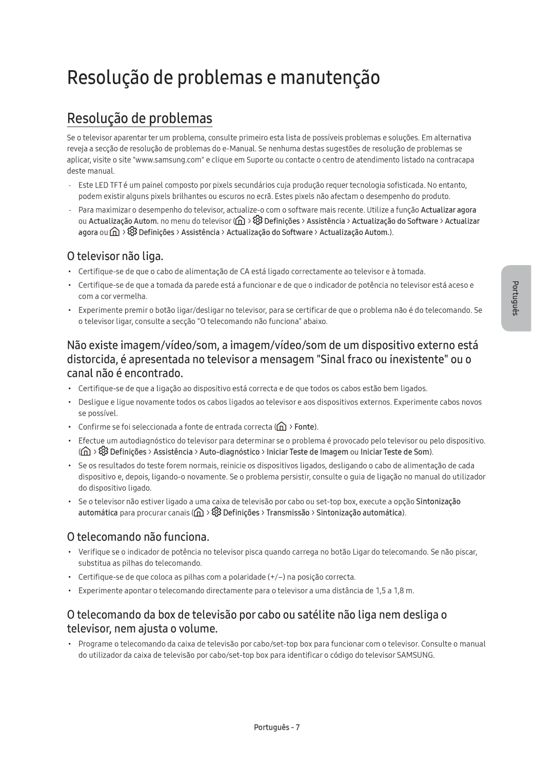 Samsung UE43KU6500UXXC, UE55KU6500UXZG Resolução de problemas e manutenção, Televisor não liga, Telecomando não funciona 