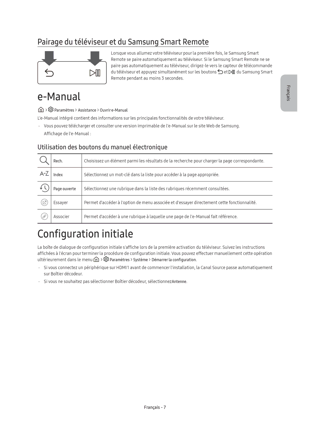 Samsung UE49KU6510SXXN, UE55KU6510SXXN Manual, Configuration initiale, Pairage du téléviseur et du Samsung Smart Remote 