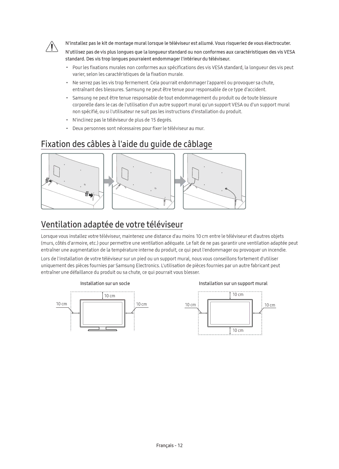 Samsung UE55KU6510SXXH, UE55KU6510SXXN, UE43KU6510SXXH, UE49KU6510SXXN, UE49KU6510SXXH manual Installation sur un socle 