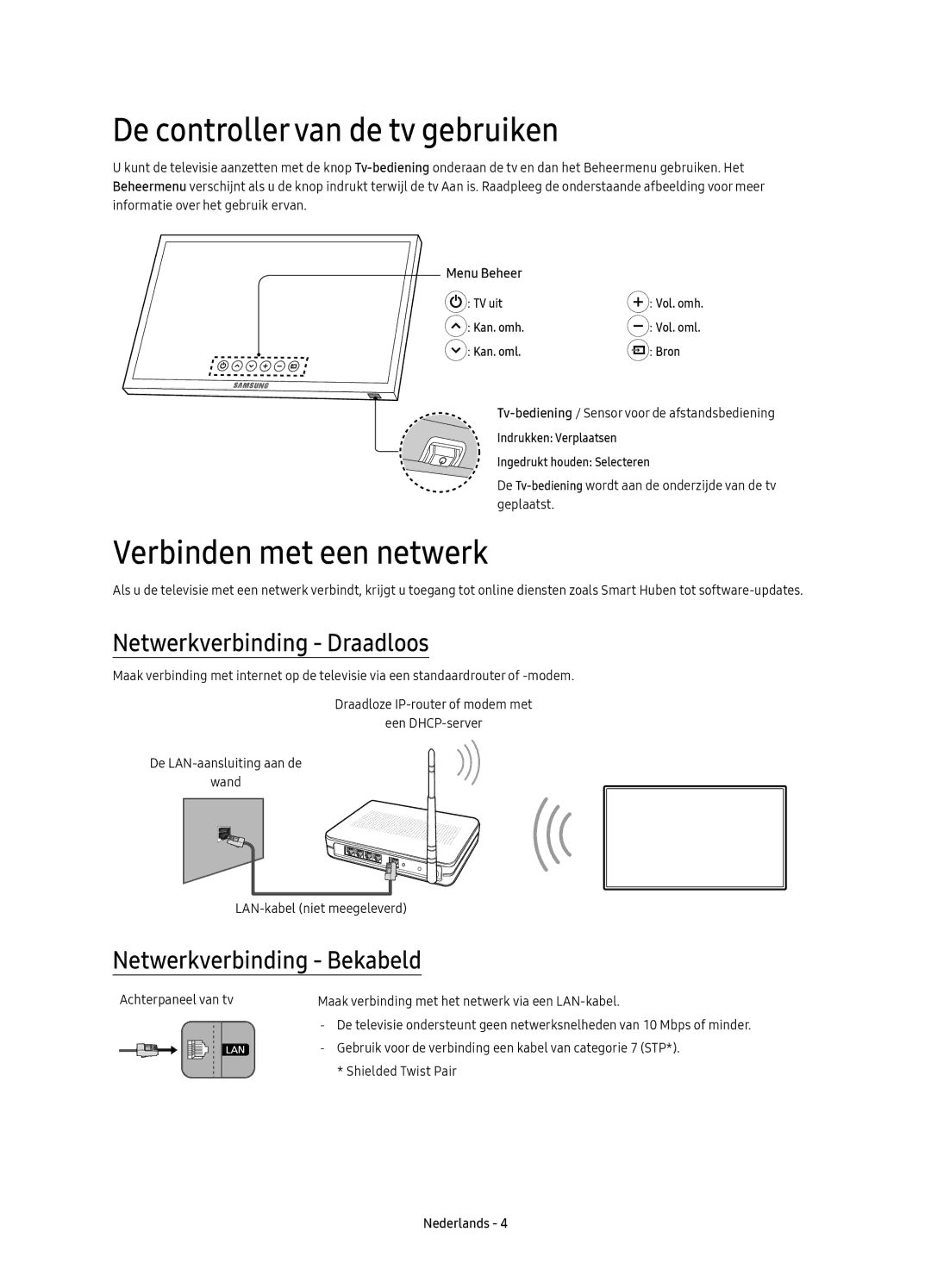 Samsung UE49KU6510SXXH manual De controller van de tv gebruiken, Verbinden met een netwerk, Netwerkverbinding Draadloos 