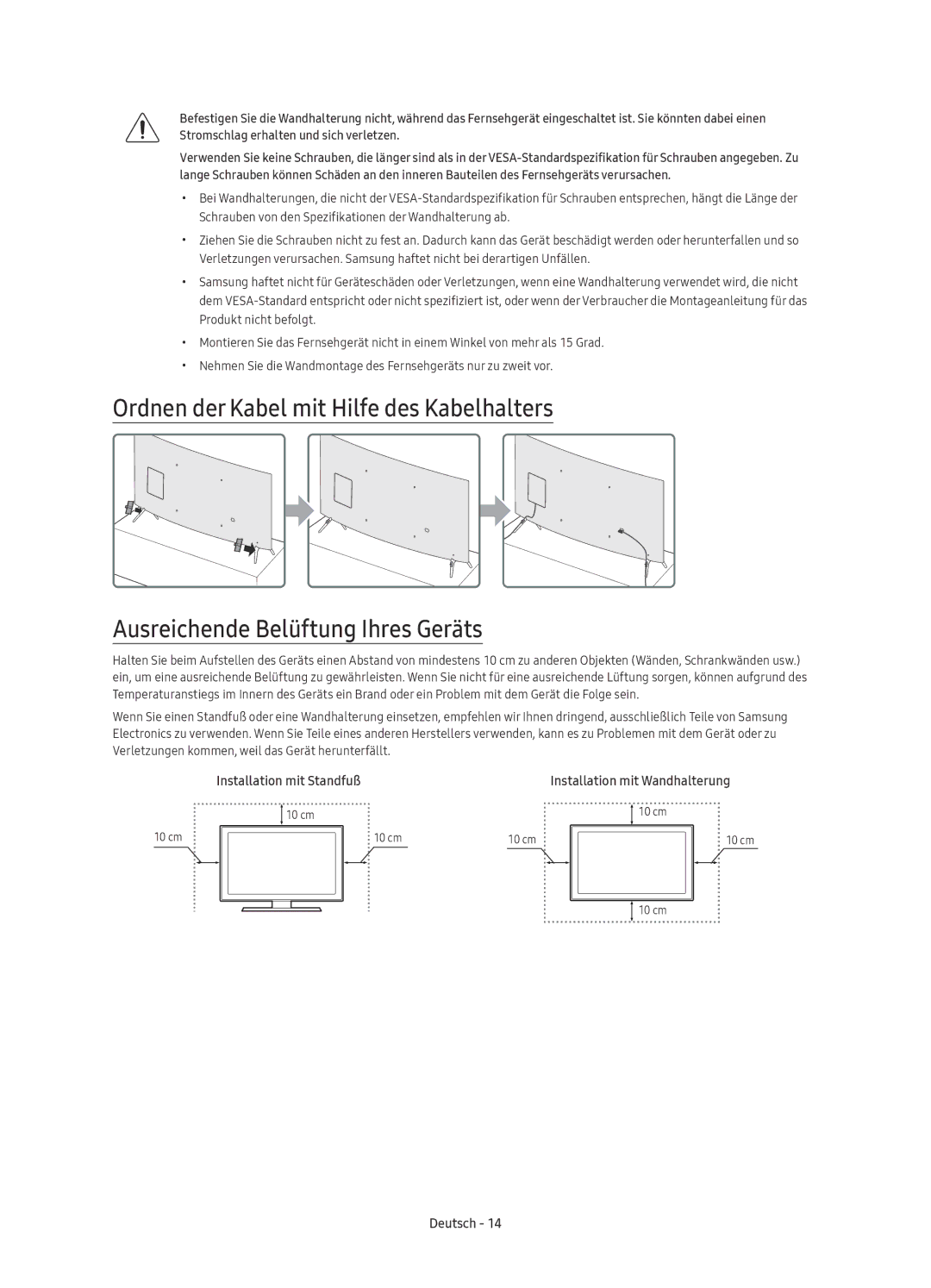 Samsung UE55KU6510UXXC, UE55KU6510UXZG, UE49KU6510UXZG, UE49KU6510UXZF, UE55KU6510UXZF manual Installation mit Standfuß 