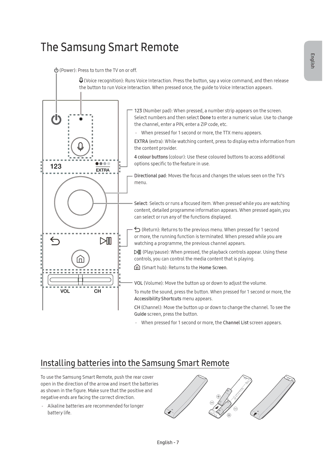 Samsung UE49KU6510UXXC, UE55KU6510UXZG, UE49KU6510UXZG manual Installing batteries into the Samsung Smart Remote 