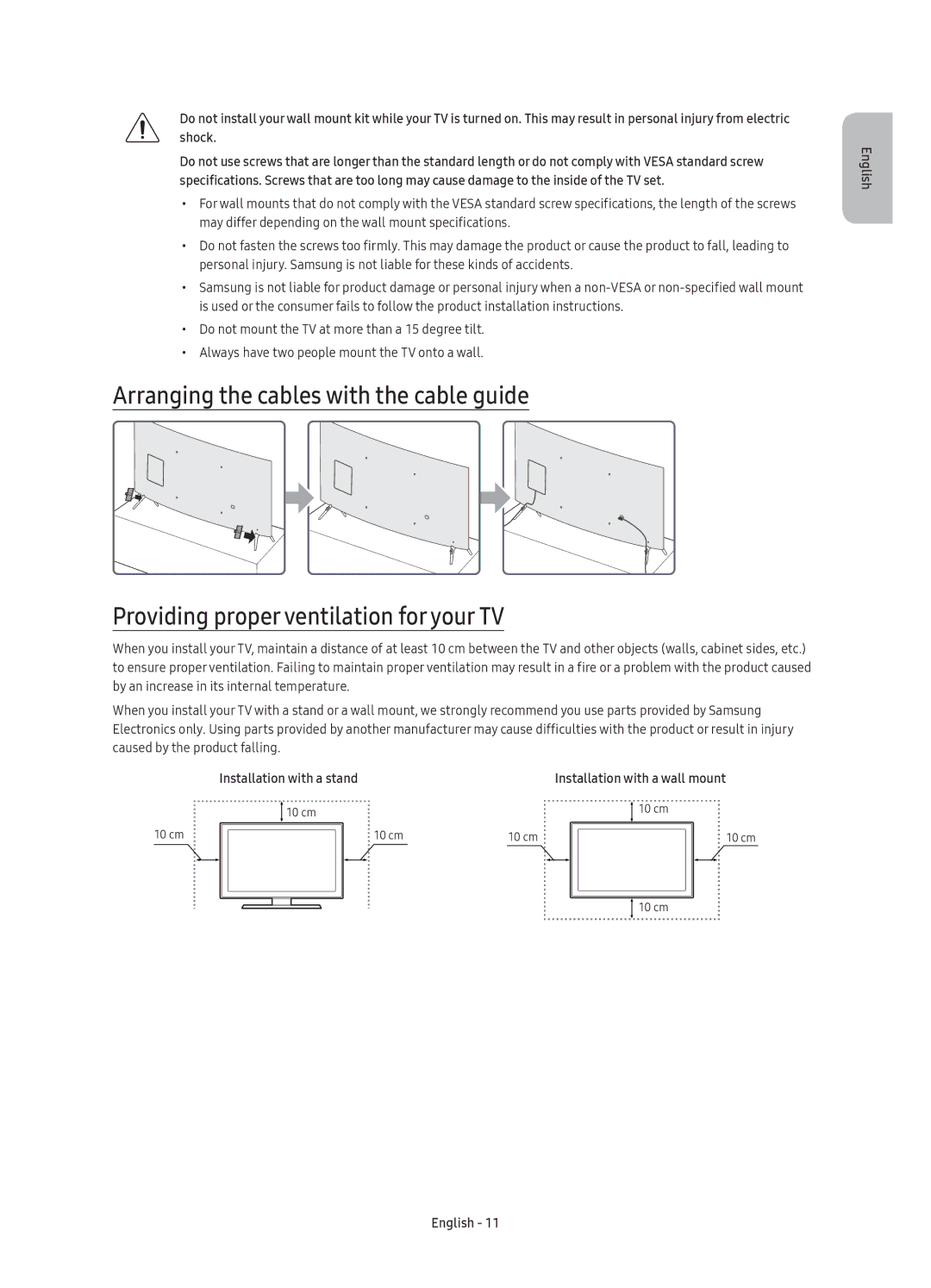 Samsung UE49KU6510UXZG, UE55KU6510UXZG, UE49KU6510UXZF, UE55KU6510UXZF, UE49KU6510UXZT manual Installation with a stand 