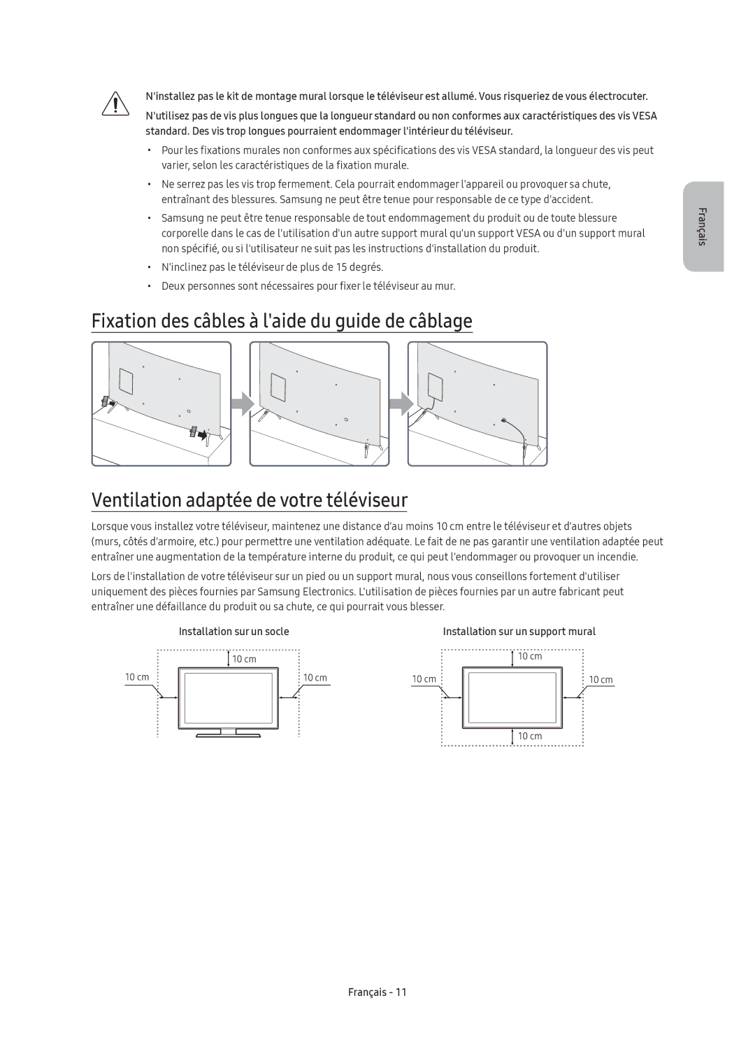 Samsung UE55KU6510UXZT, UE55KU6510UXZG, UE49KU6510UXZG, UE49KU6510UXZF, UE55KU6510UXZF manual Installation sur un socle 