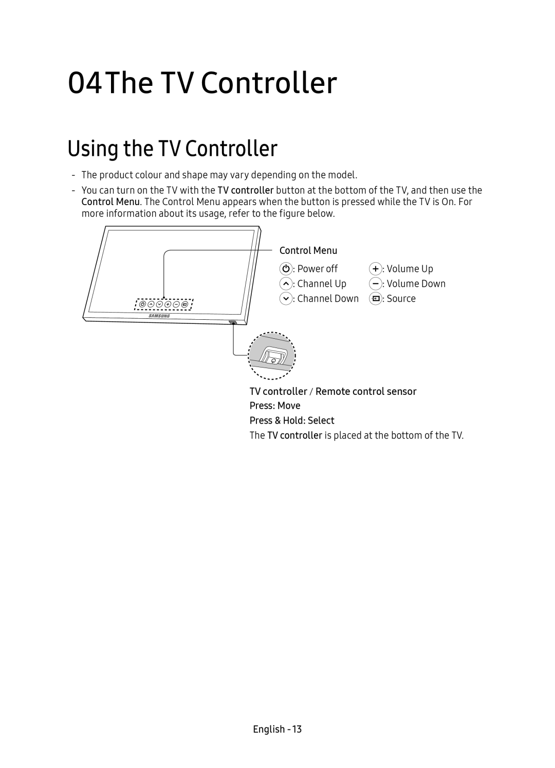 Samsung UE49KU6510UXZG, UE55KU6510UXZG, UE49KU6510UXZF manual 04The TV Controller, Using the TV Controller, Control Menu 