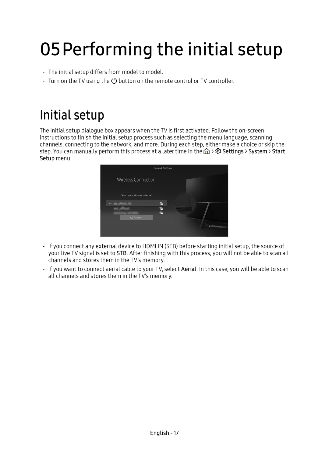 Samsung UE55KU6510UXZT, UE55KU6510UXZG, UE49KU6510UXZG, UE49KU6510UXZF manual 05Performing the initial setup, Initial setup 