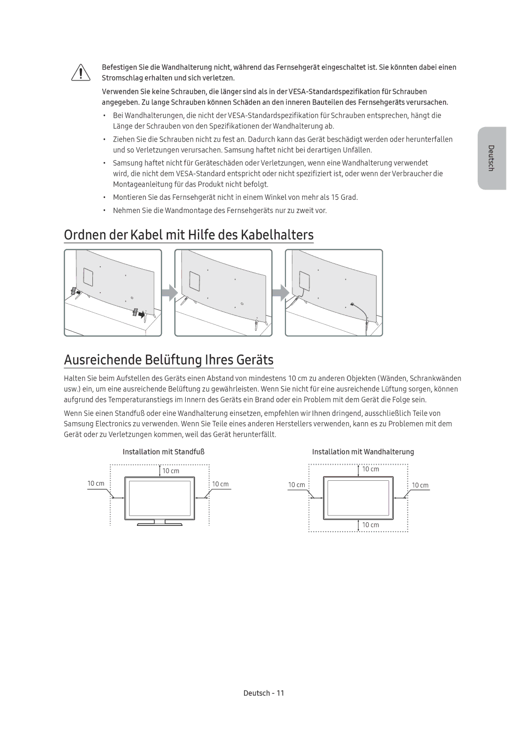 Samsung UE49KU6510UXXC, UE55KU6519UXZG, UE49KU6519UXZG, UE43KU6519UXZG, UE55KU6510UXZG manual Installation mit Standfuß 