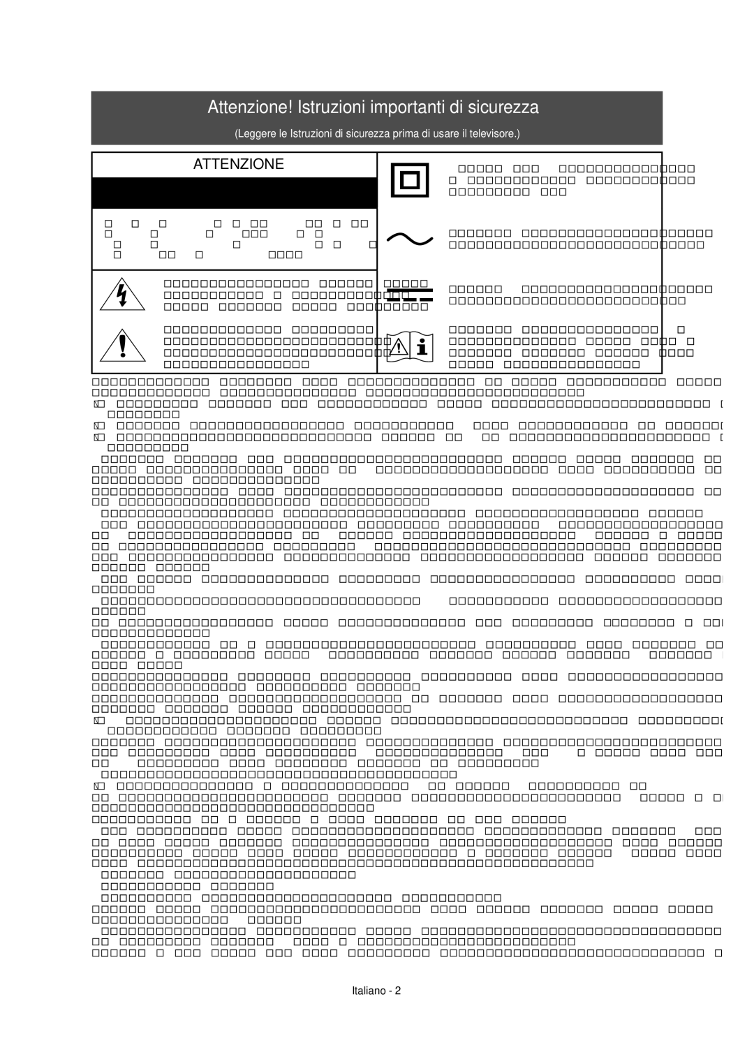 Samsung UE55KU6510UXXU, UE55KU6519UXZG, UE49KU6519UXZG, UE43KU6519UXZG manual Attenzione! Istruzioni importanti di sicurezza 