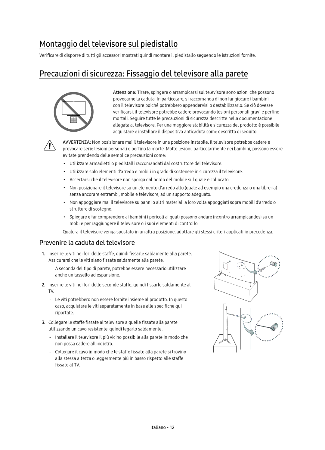 Samsung UE55KU6510UXXC, UE55KU6519UXZG manual Montaggio del televisore sul piedistallo, Prevenire la caduta del televisore 