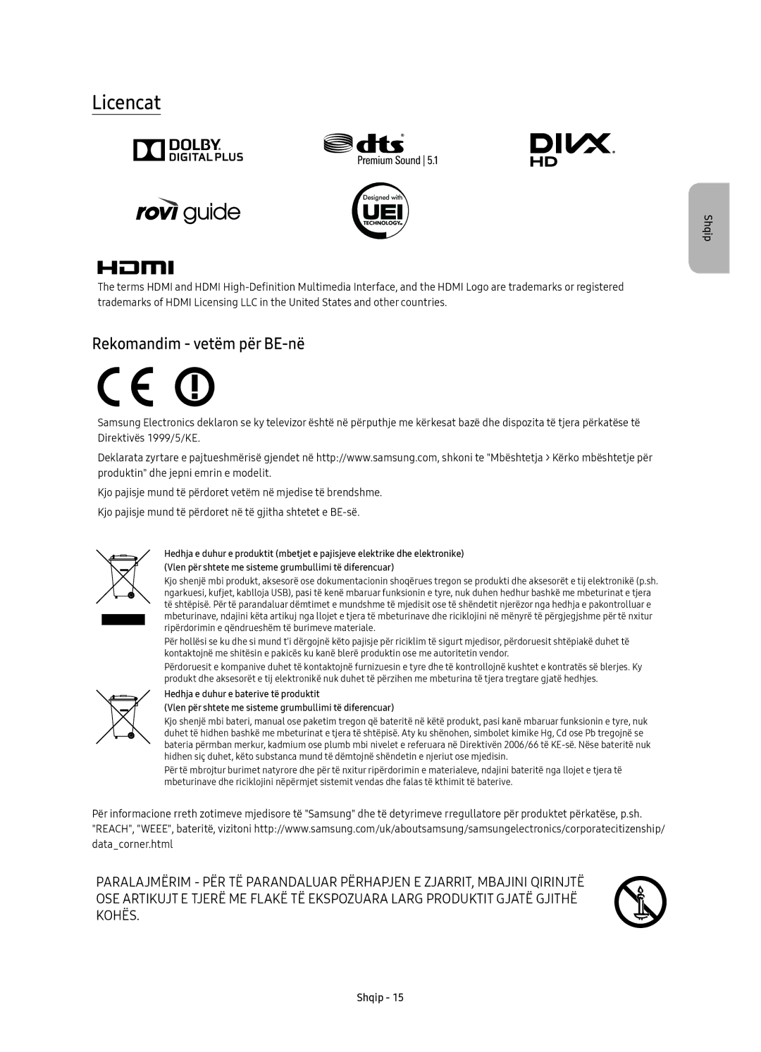 Samsung UE65KU6680SXXN, UE55KU6670SXXH, UE55KU6640SXXH, UE49KU6640SXXH, UE65KU6680SXXH Licencat, Rekomandim vetëm për BE-në 