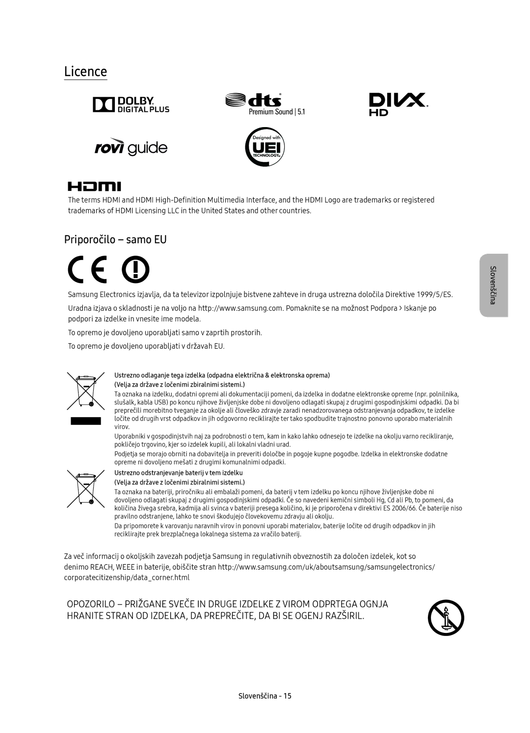 Samsung UE55KU6640SXXH, UE55KU6670SXXH, UE49KU6640SXXH, UE65KU6680SXXH, UE43KU6670SXXN manual Licence, Priporočilo samo EU 