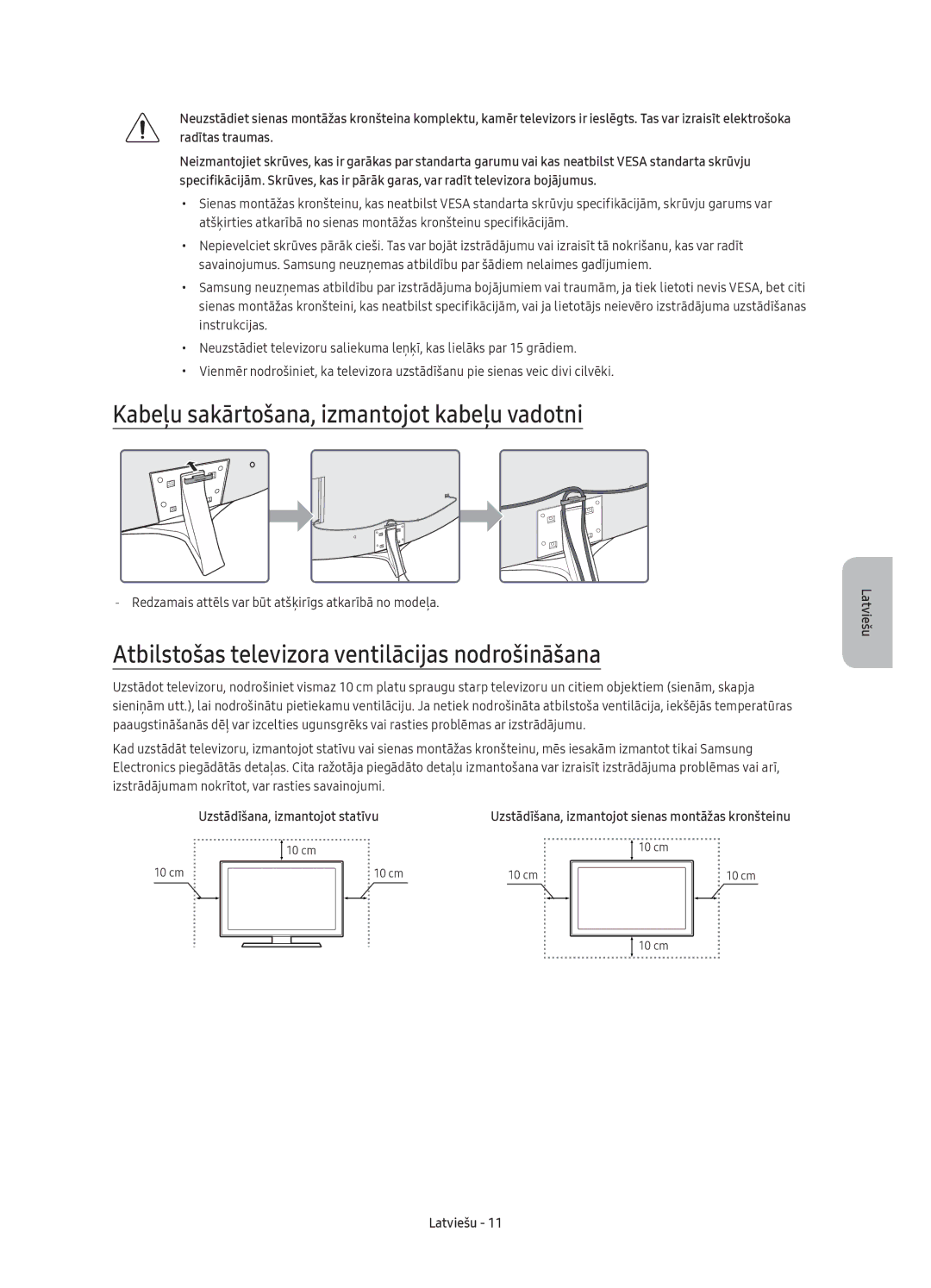 Samsung UE55KU6640SXXN Kabeļu sakārtošana, izmantojot kabeļu vadotni, Atbilstošas televizora ventilācijas nodrošināšana 