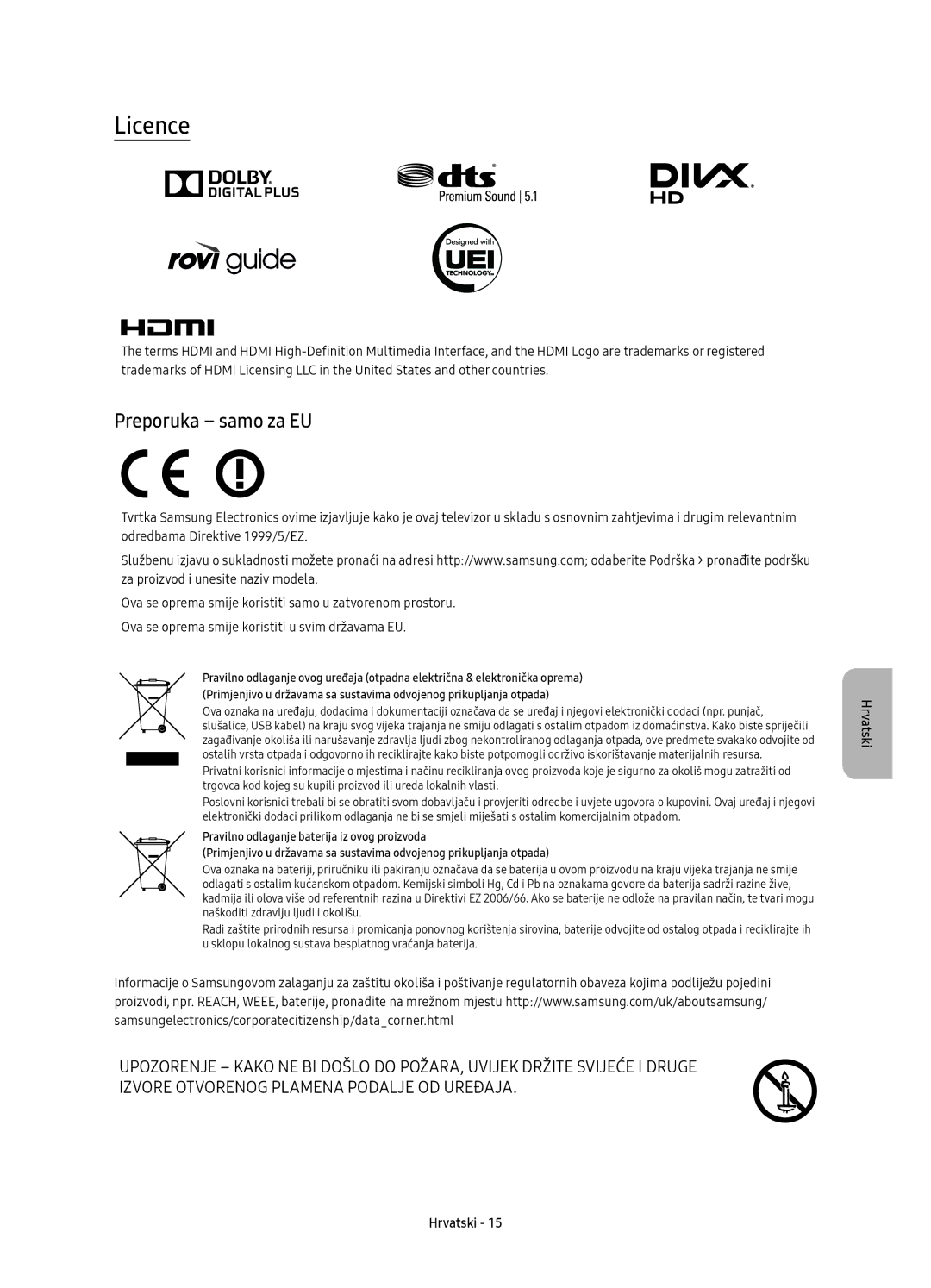 Samsung UE43KU6652UXXH, UE55KU6670SXXH, UE55KU6640SXXH, UE49KU6640SXXH, UE65KU6680SXXH manual Licence, Preporuka samo za EU 