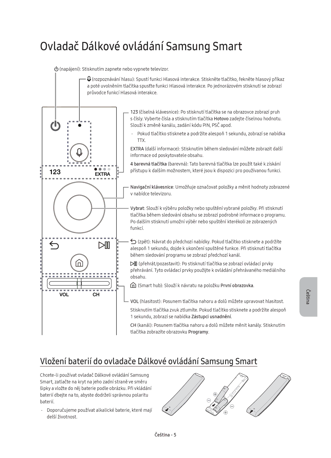 Samsung UE55KU6640SXXN Ovladač Dálkové ovládání Samsung Smart, Vložení baterií do ovladače Dálkové ovládání Samsung Smart 