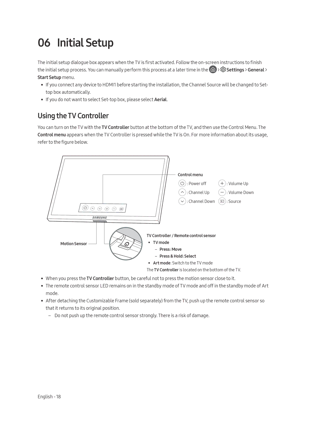 Samsung UE55LS003ASXXN, UE65LS003ASXXN manual Initial Setup, Using the TV Controller 